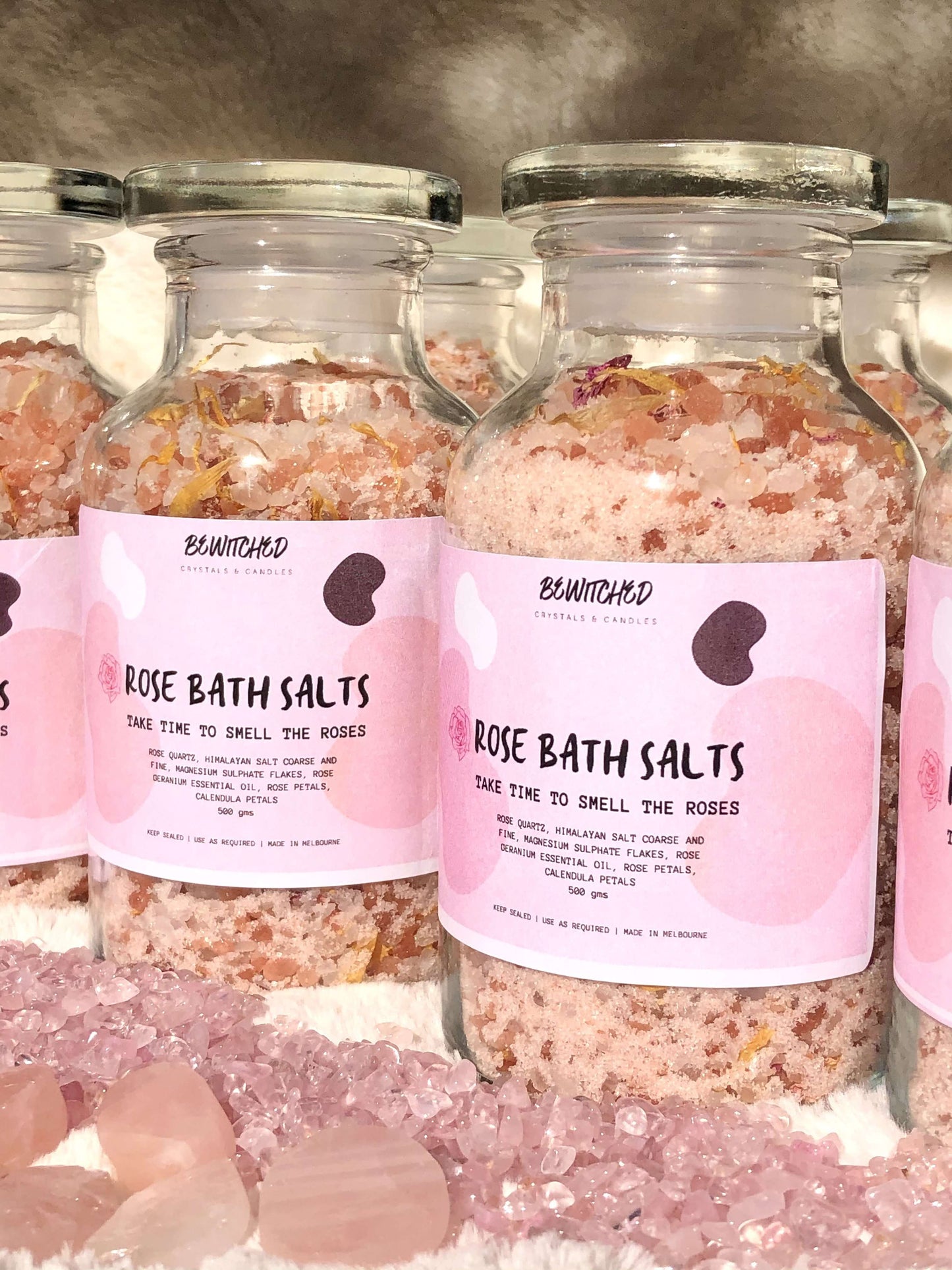 Magnesium Bath Salts with Magnesium Sulphate Flakes And Rose Quartz