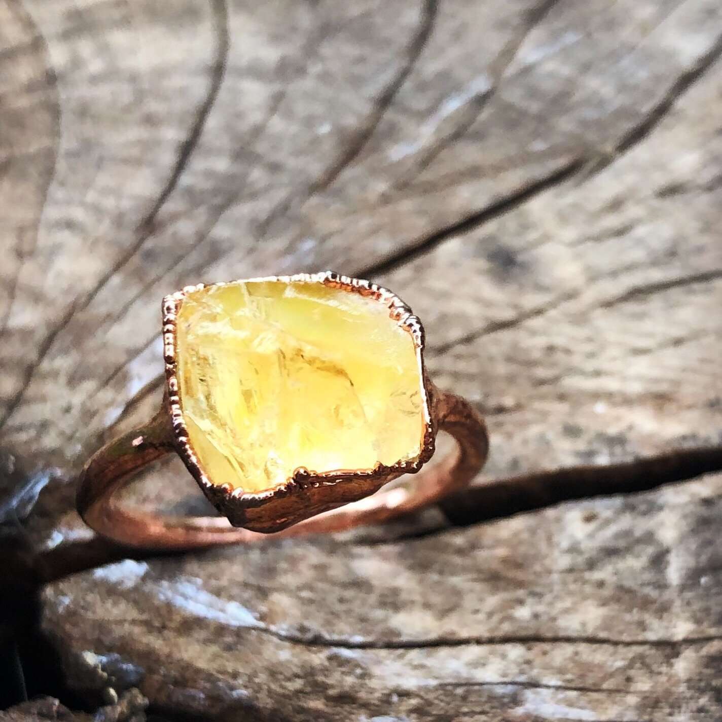 Citrine Raw Crystal Jewellery Electroformed Copper Ring
