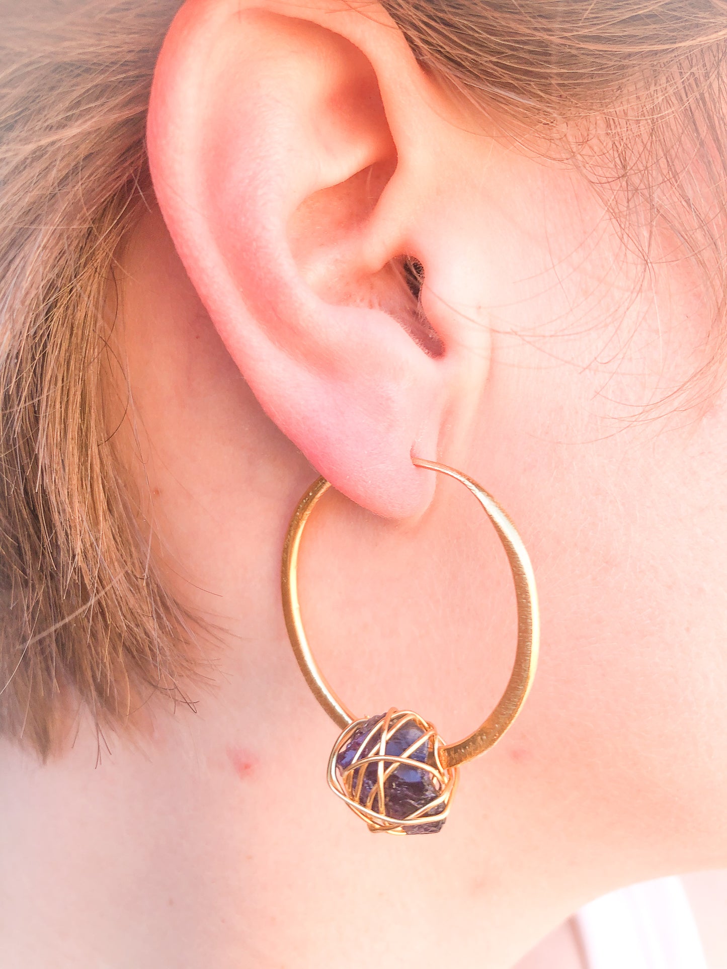 Amethyst Crystal Hoop gold Earring