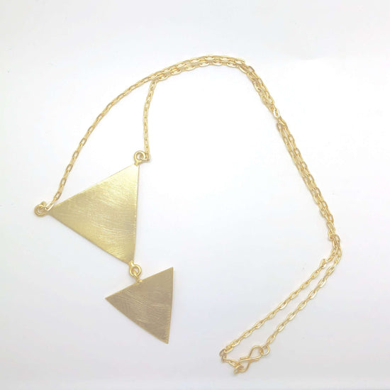 Brass two triangle pyramid necklace