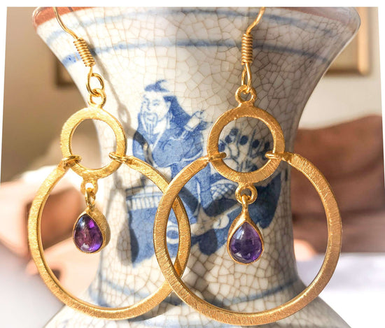 Amethyst brass dangler earrings