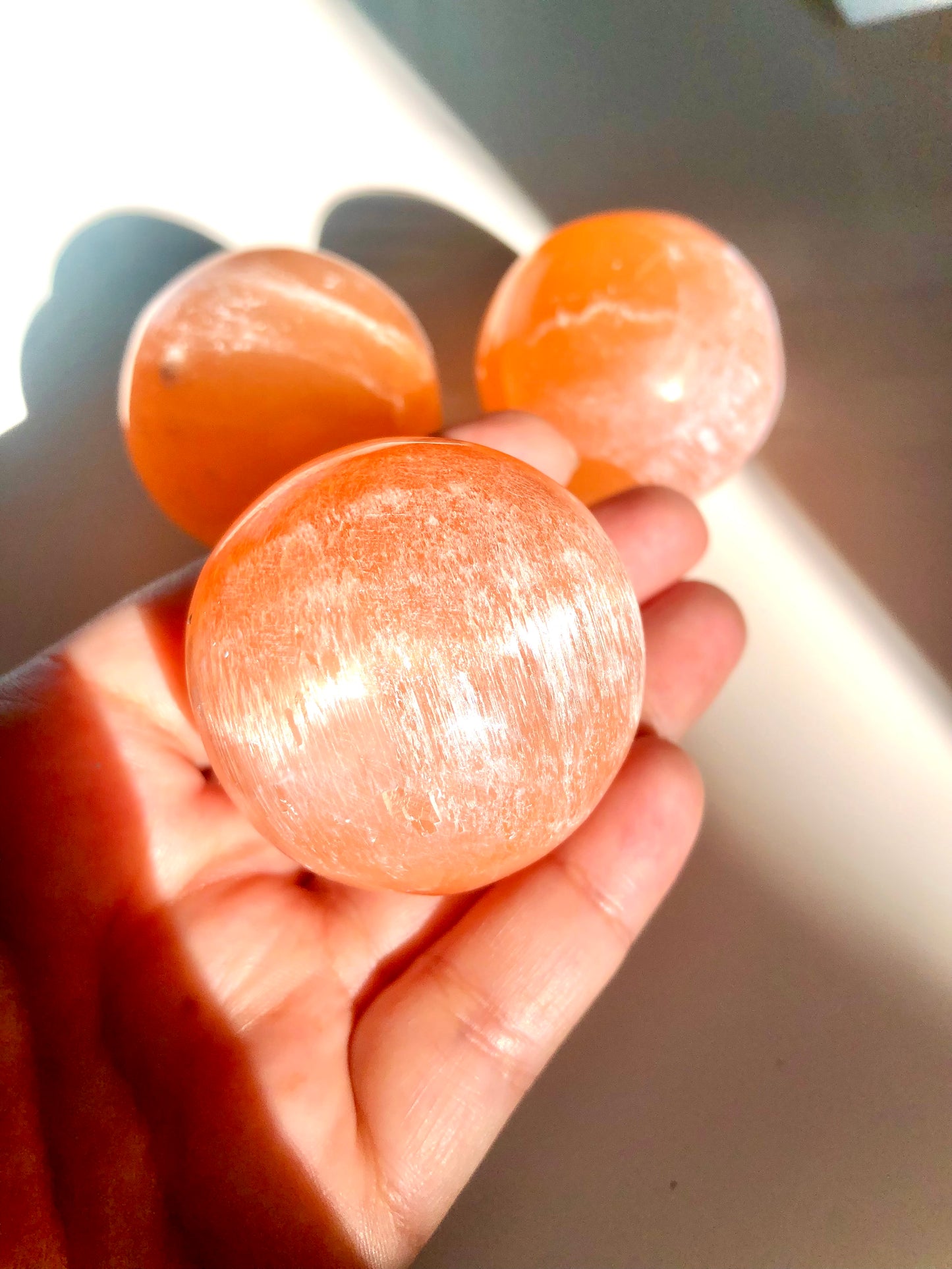 Orange Selenite Crystal Sphere with Stand